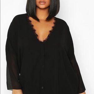 Boohoo plus lace trim top